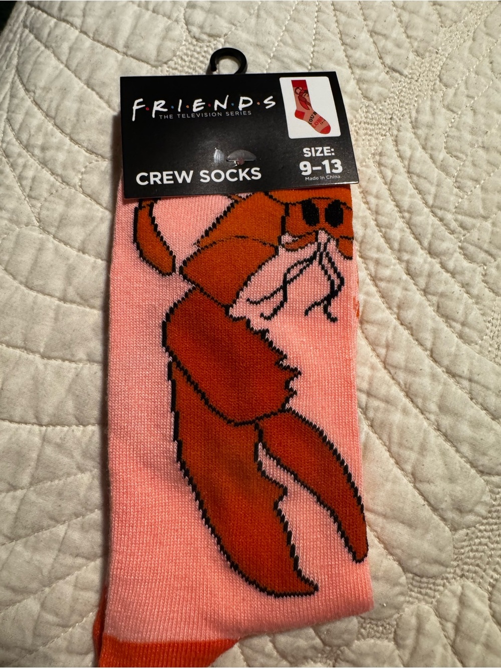 FRIENDS Pink Socks with Red and Black Text Graphic